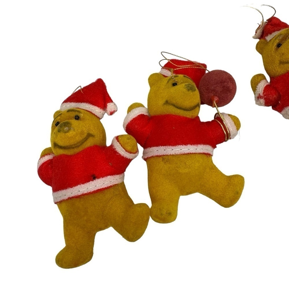 Vintage 70s Walt Disney 7 Winnie the Pooh flocked ornaments Eeyore Owl Set Lot - Picture 3 of 11